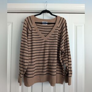 Old Navy So Soft V-Neck Sweater - Brown and Black Stripes